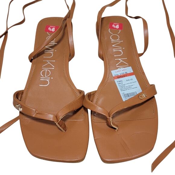 Calvin Klein Women Minola Flat Ankle Tie Thong Sandals Size US 9.5M Brown - Picture 3 of 5